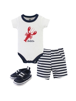 Baby Boy Cotton Bodysuit, Shorts and Shoe Outfit Set