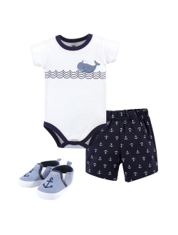 Baby Boy Cotton Bodysuit, Shorts and Shoe Outfit Set