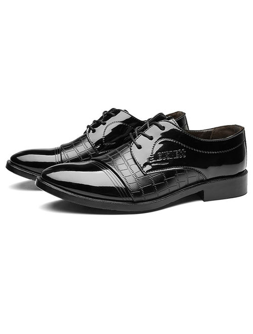 Men Lace Up Slip On Oxfords Block Tuxedo Formal Office Work Pointed Toe Leather Shoes