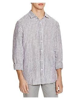 Private Label Linen Check Regular Fit Button-Down Shirt (Grey, M)