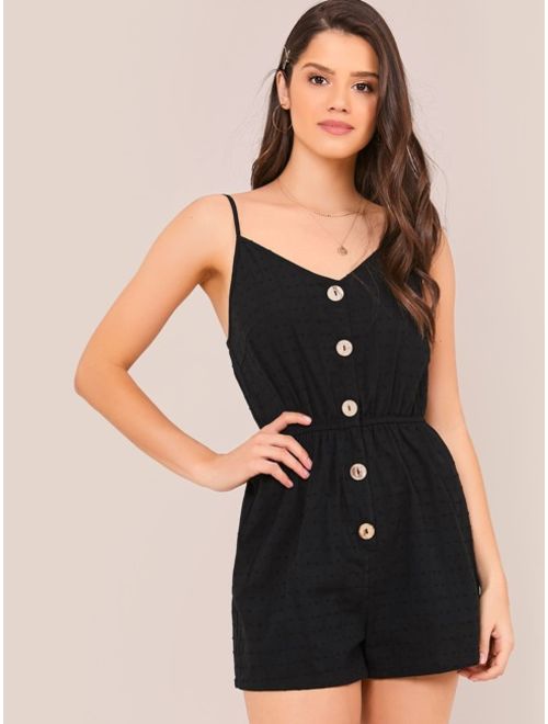 Shein Buttoned Front Swiss Dot Cami Romper