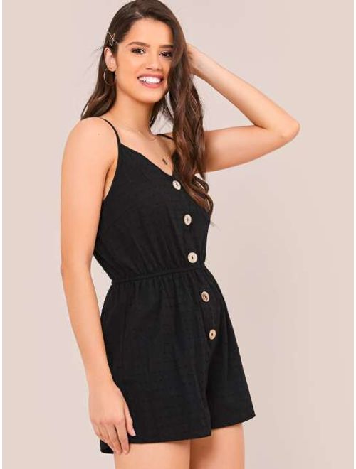 Shein Buttoned Front Swiss Dot Cami Romper