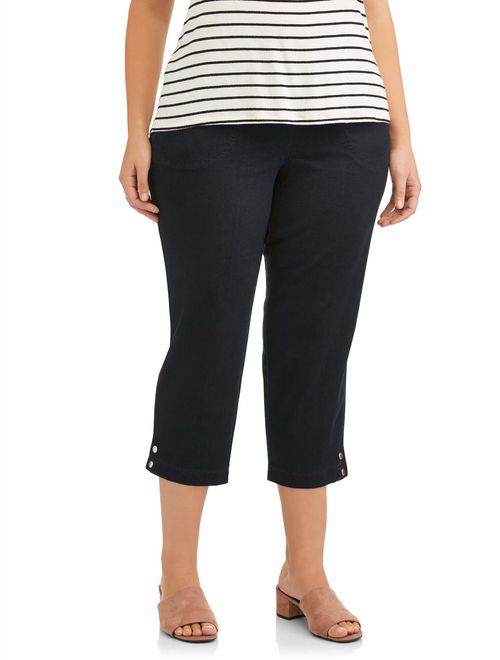 Just My Size Women's Plus Size Pull On Elastic Waist Cropped Pant with Snap Hem Detail