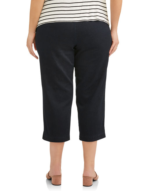 Just My Size Women's Plus Size Pull On Elastic Waist Cropped Pant with Snap Hem Detail
