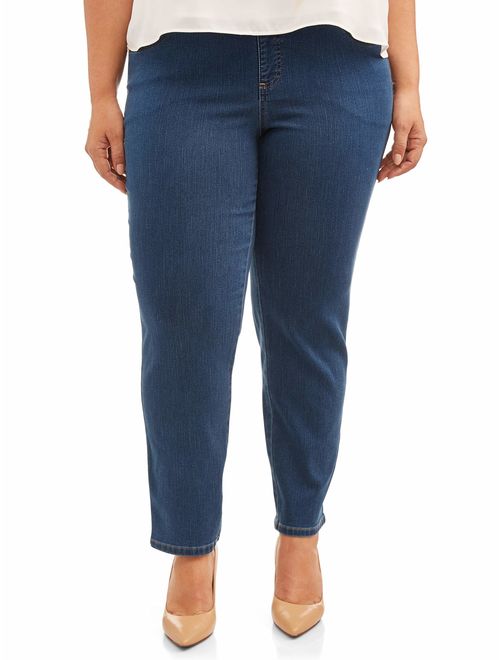 Terra & Sky Women's Plus Size Tummy Control Pull On 4 Pocket Jean with Stretch