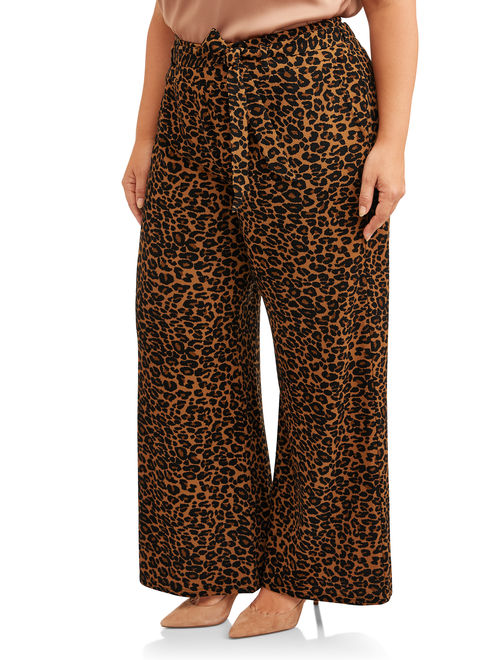Terra & Sky Plus Size Leopard Print Wide Leg Pant Women's