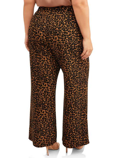 Terra & Sky Plus Size Leopard Print Wide Leg Pant Women's
