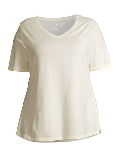 Terra & Sky Women's Plus Size Short Sleeve V-Neck T-Shirt