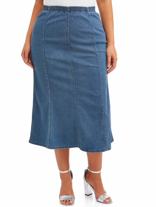 Just My Size Women's Plus Size Pull On Denim Gore Skirt