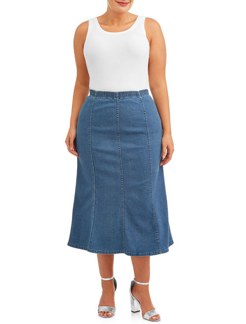 Just My Size Women's Plus Size Pull On Denim Gore Skirt