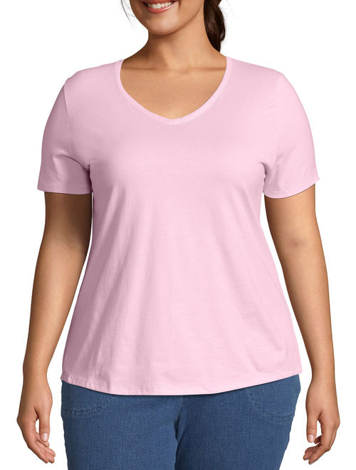 Just My Size Women's Plus Size Short Sleeve V-Neck Tee
