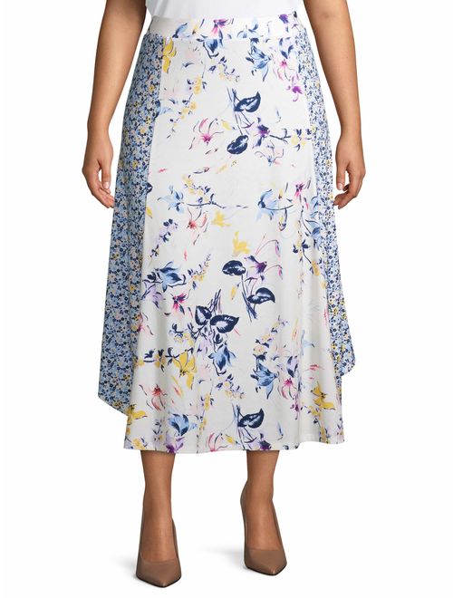 Terra & Sky Women's Plus Size Floral Print Midi Skirt
