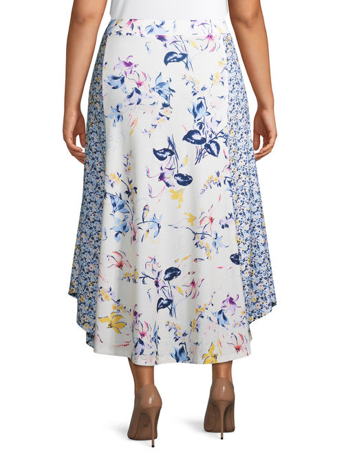Terra & Sky Women's Plus Size Floral Print Midi Skirt