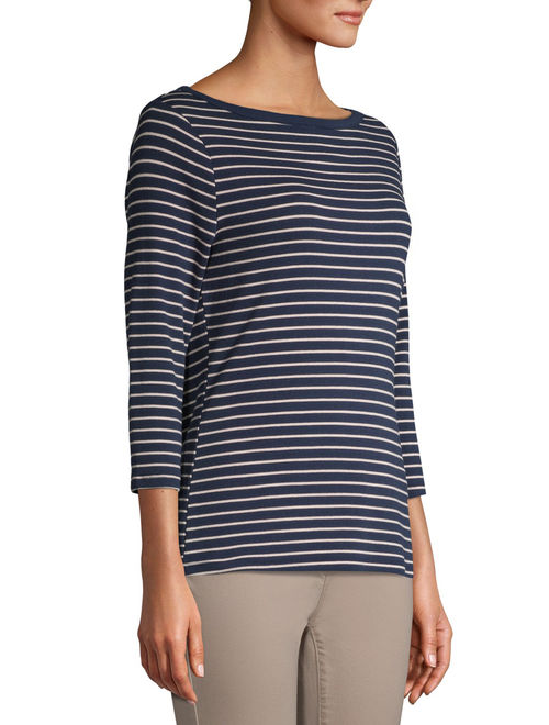Time and Tru Women's 3/4 Sleeve Boatneck T-Shirt