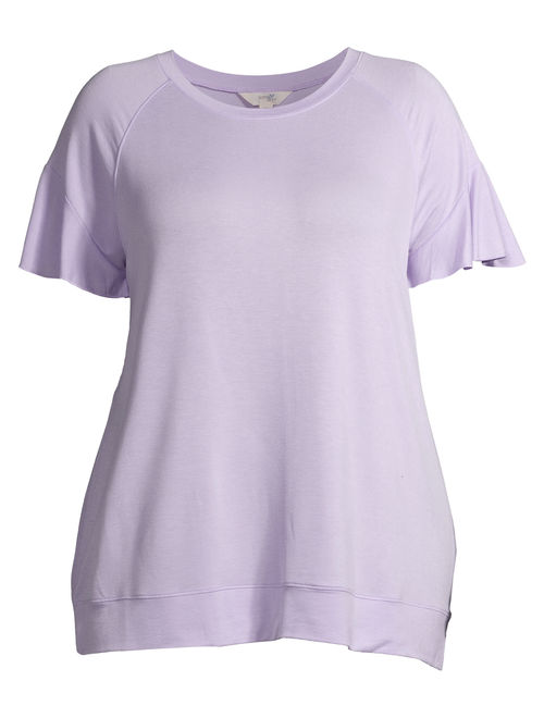 Terra & Sky Women's Plus Size Ruffle Sleeve T-Shirt