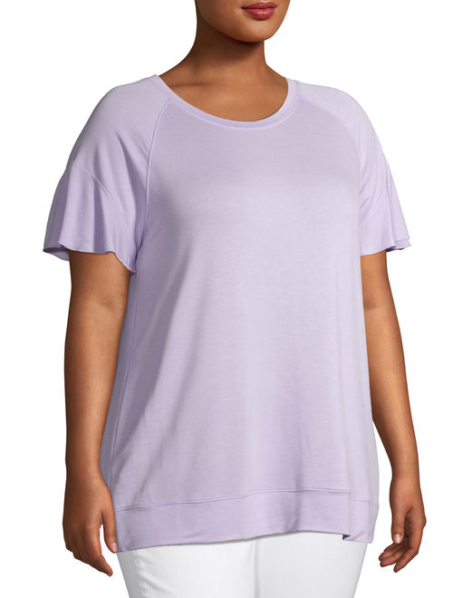 Terra & Sky Women's Plus Size Ruffle Sleeve T-Shirt