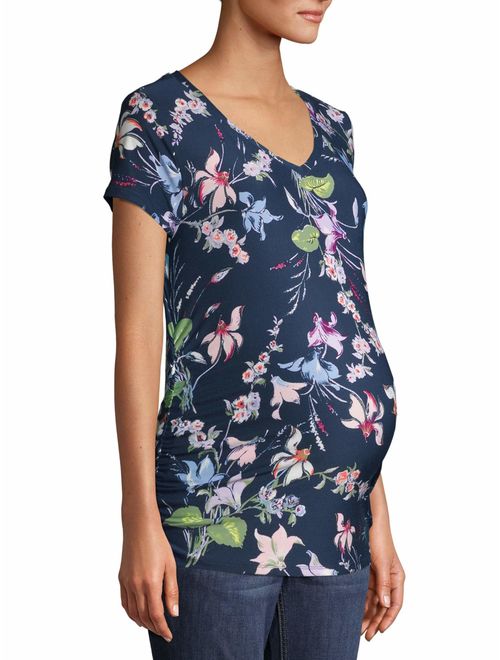 Time and Tru Maternity Basic Short Sleeve Floral T-Shirt