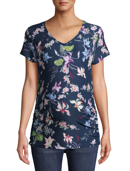 Time and Tru Maternity Basic Short Sleeve Floral T-Shirt