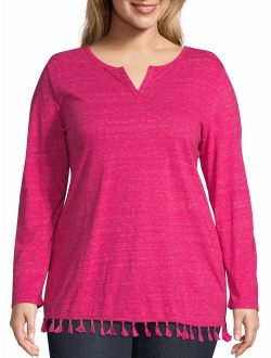 Women's Plus Size Tassel Trim Top
