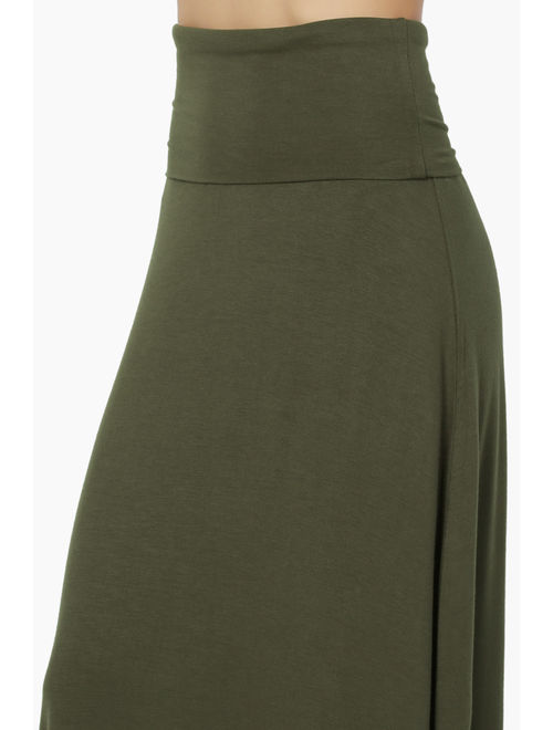 TheMogan Women's S~3X Casual Draped Jersey Foldable Waist Relaxed Long Maxi Skirt