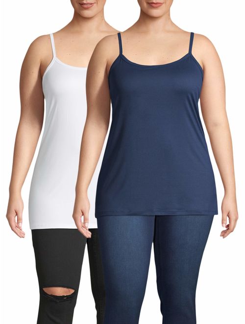 Terra & Sky Women's Plus Size Tunic Length Cami, 2-Pack Bundle