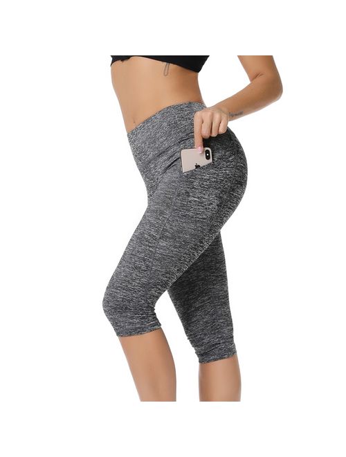 FITTOO Women Yoga Capris High Waist Tummy Control Power Flex Pockets Workout Running Fitness Leggings