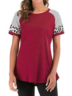 SAYFUT Round Neck Short Sleeve Shirts For Womens Striped Shirt Maternity Fashion Blouse Tops Casual T-Shir,Plus Size M-3XL/Red/Black/Gray