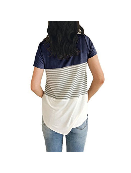 Hirigin Women Maternity Breastfeeding Tee Nursing Tops Striped Short Sleeve T-shirt Navy Blue Size XL