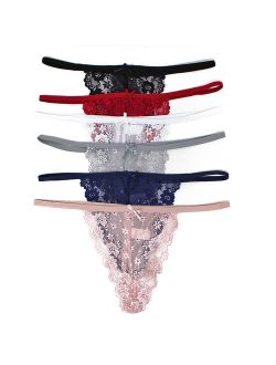LAVRA Women's 6 Pack Plus Size Lace T-Back String Thong Panties
