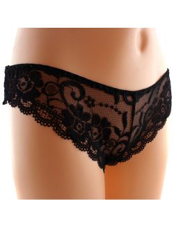Womens Lace Floral Thong Tanga French Knickers Briefs Underwear Panties Black, XL