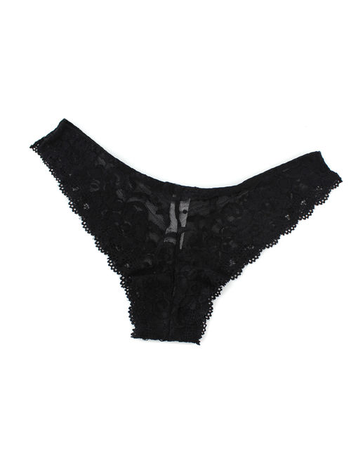 Womens Lace Floral Thong Tanga French Knickers Briefs Underwear Panties Black, XL
