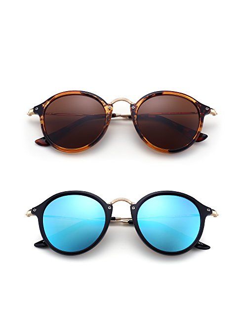 JIM HALO Retro Polarized Round Sunglasses for Women Vintage Small Mirror Glasses