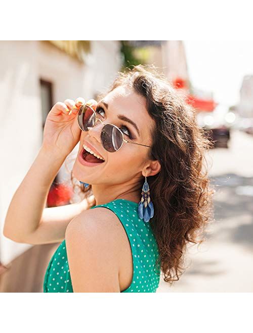 6 Pairs Women Faux Feather Earrings Bohemian Fringe Tassel Long Drop Dangle Earrings Set with Dream Catcher Design for Women Girls (Style 1)