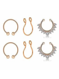 AVYRING Fake Nose Rings Hoop Clip On Nose Septum Ring Faux Non-Pierced Nose Lip Rings Earrings Jewelry 3 Style