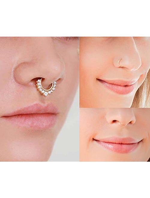 AVYRING Fake Nose Rings Hoop Clip On Nose Septum Ring Faux Non-Pierced Nose Lip Rings Earrings Jewelry 3 Style