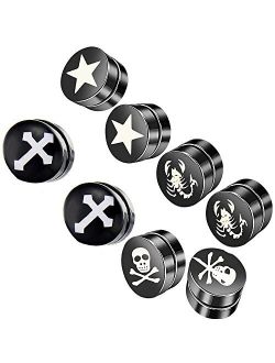 Fashionsupermarket 6-12MM Stainless Steel Magnetic No Piercing Fake Gauges Earring Studs,for Non Pierced Ears,Black,Silver,Colorful,Hypoallergenic