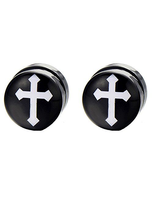 Fashionsupermarket 6-12MM Stainless Steel Magnetic No Piercing Fake Gauges Earring Studs,for Non Pierced Ears,Black,Silver,Colorful,Hypoallergenic