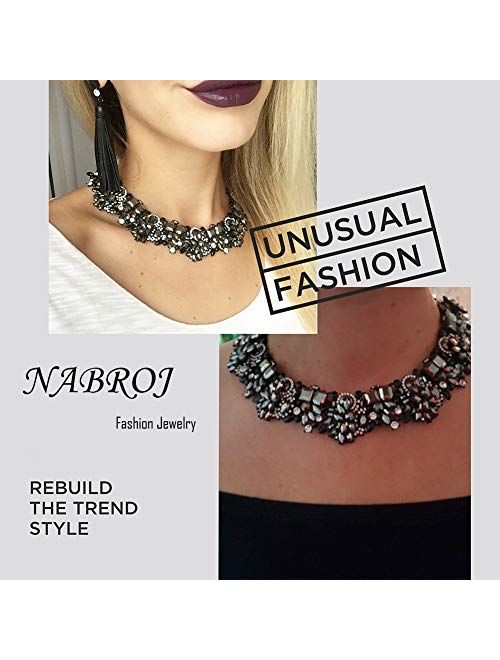 NABROJ Statement Necklaces Set with Rhinestone Crystal Drag Queen Costume Jewelry for Women Carnival 8 Colors 3 Models with Gift Box