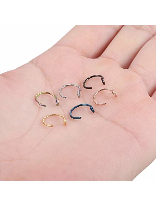 Nose Rings Hoop 6Pcs 20G 316L Non Stainless Steel Nose Ring Hoop Clip-on Cartilage Ring Hoop Septum Boby Piercing 6-12mm (6 PCS-8MM C Shape)