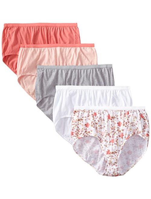 JUST MY SIZE Women's 5 Pack Cotton Brief Panty (Assortments May Vary)