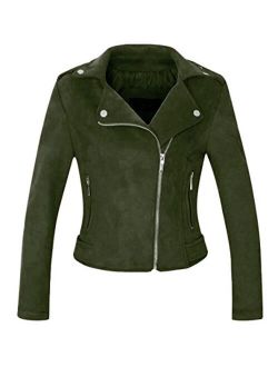 CHARTOU Women's Stylish Notched Collar Oblique Zip Suede Leather Moto Jacket