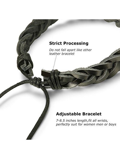 Jstyle 17Pcs Braided Leather Bracelet for Men Women Wooden Beaded Cuff Wrap Bracelet Adjustable