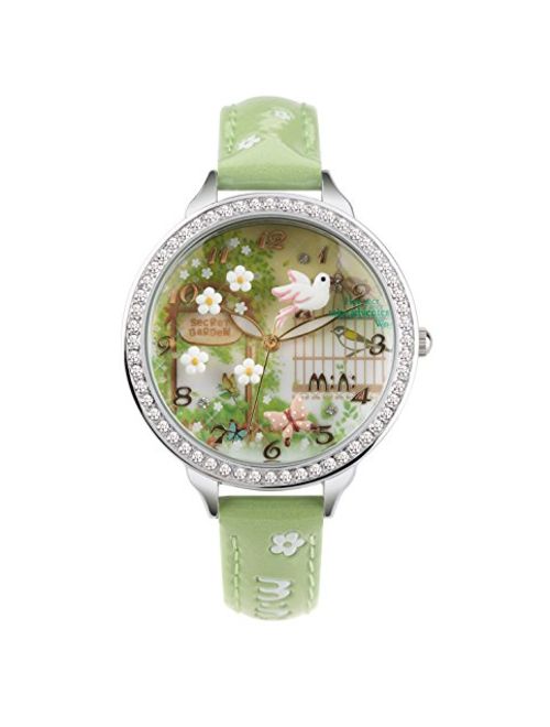 Cute Bowknot Bunny Girl's Teenagers' Wrist Watches,Butterfly Dial,Leather Strap Golden Case fq062