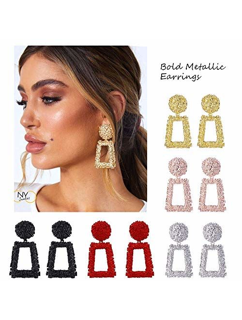 Golden/Silver Raised Design Statement Earrings Fashion Jewelry KELMALL COLLECTION