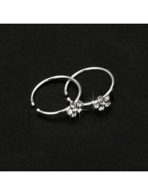 Greenchen Small Thin Flower Clear Crystal Nose Ring Stud Hoop-Sparkly Crystal Nose Ring