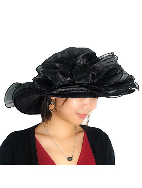 June's Young Women Race Hats Organza Hat with Ruffles Feathers