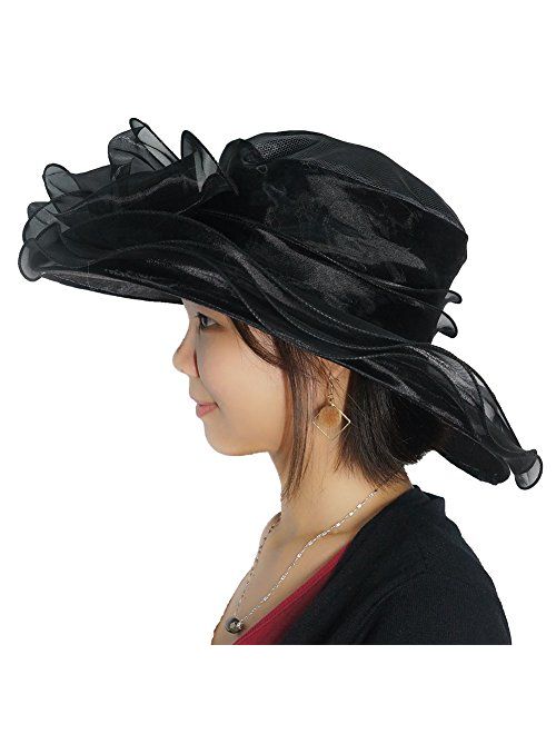 June's Young Women Race Hats Organza Hat with Ruffles Feathers