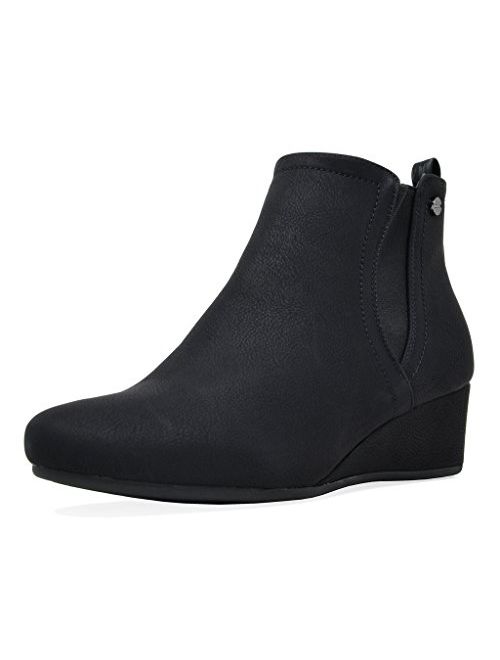 DREAM PAIRS Black Synthetic Wedge Ankle Boots