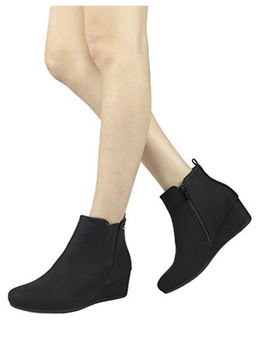 DREAM PAIRS Black Synthetic Wedge Ankle Boots