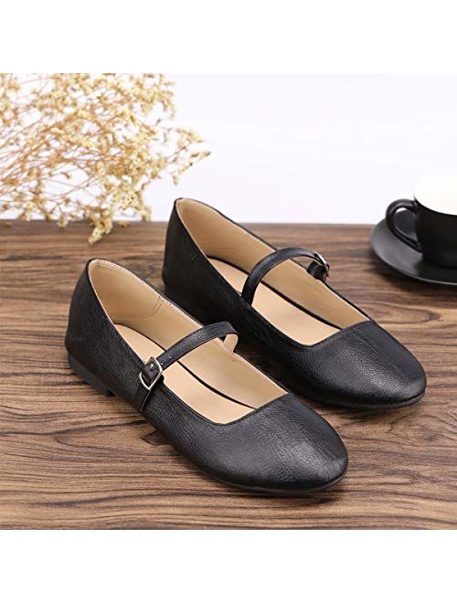 CINAK Flats Mary Jane Shoes Womens Casual Comfortable Walking Classic Buckle Ankle Strap Style Ballet Slip On